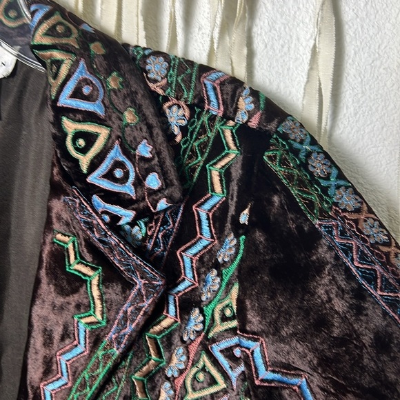 Sandy Starkman Chocolate Brown Embroidered Velvet Blazer M - Picture 7 of 12